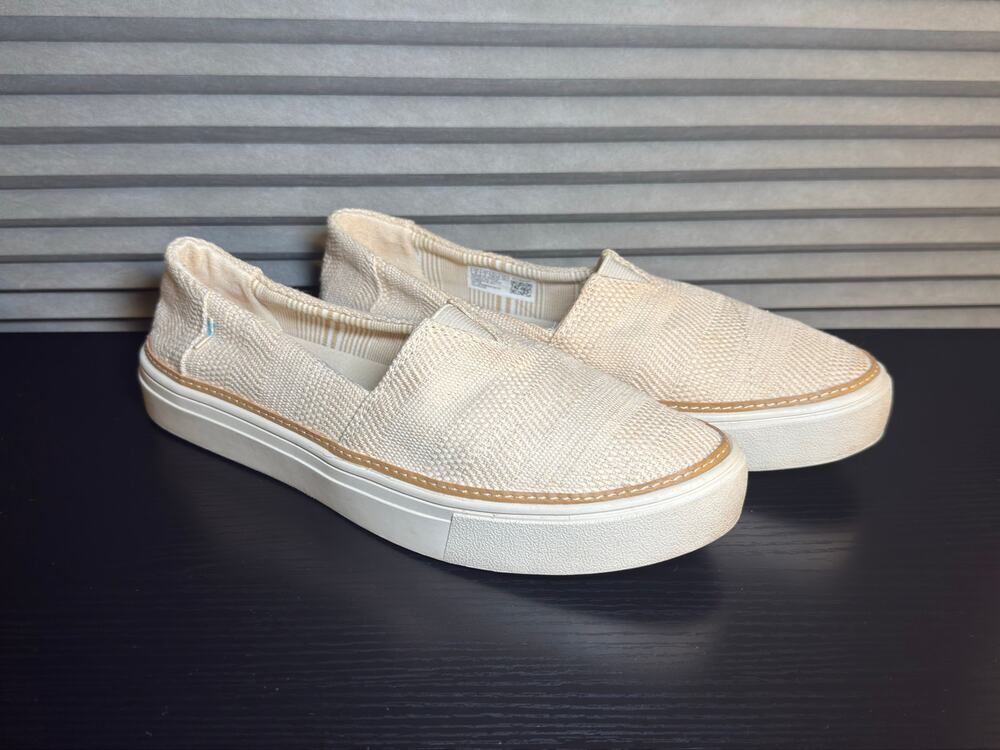 TOMS Parker Slip On Sneakers Natural Canvas Women’s Size 8 Casual Shoes
